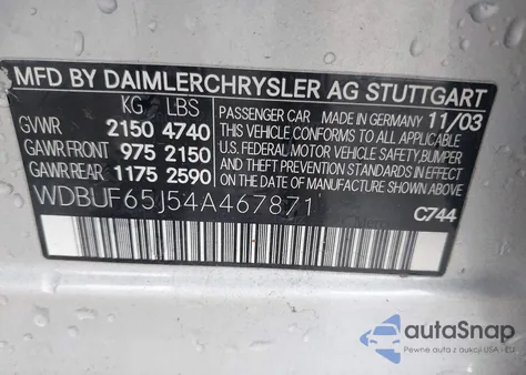 2004 Mercedes-Benz E 320 z USA, uszkodzony, nr VIN WDBUF65J54A467871